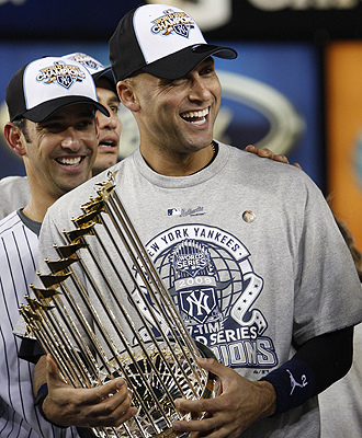 Derek Jeter With 2009 World Series Trophy New York Yankees